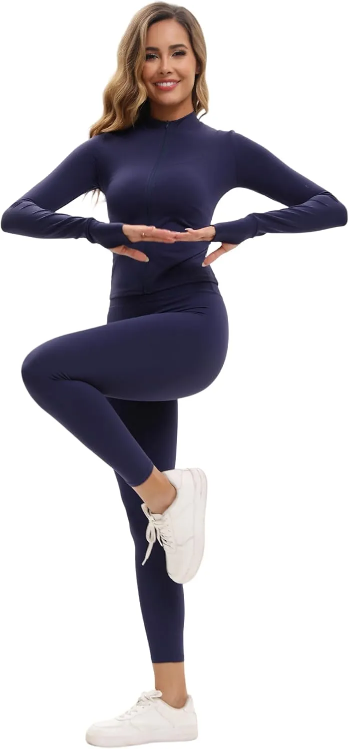 Yknktstc Womens Two Piece Tracksuit Set Long Sleeve Zipper Jacket with Athletic High Waist Leggings Workout Outfit