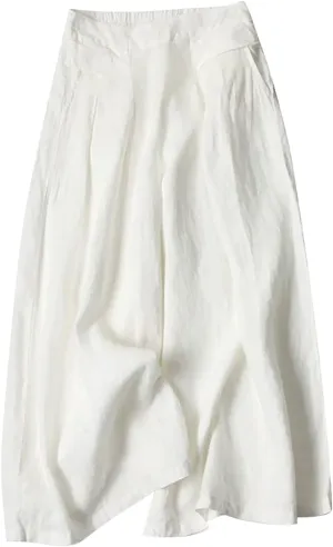 YOLAI Women's Cotton Linen Wide Leg Pants Solid Summer High Waist Casual Trousers Loose Casual Lightweight Pants