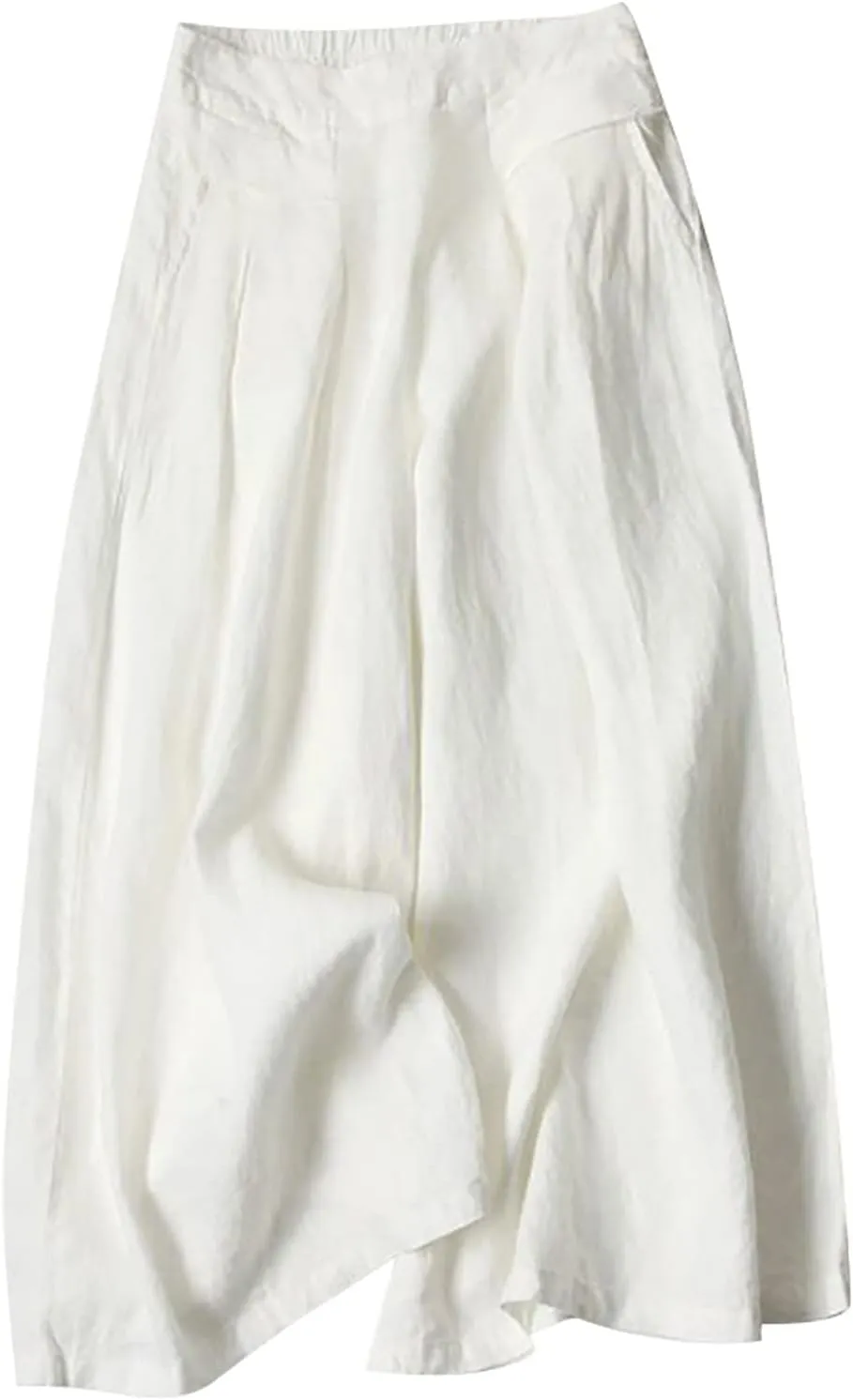 YOLAI Women's Cotton Linen Wide Leg Pants Solid Summer High Waist Casual Trousers Loose Casual Lightweight Pants